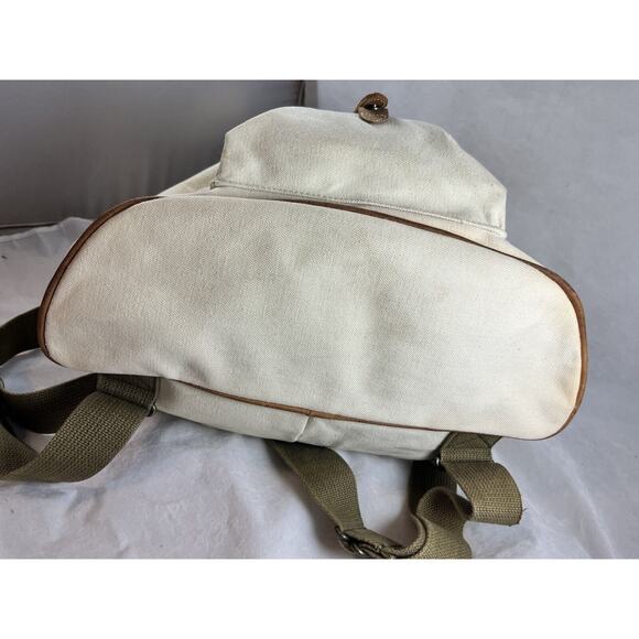 GH Bass Canvas Backpack Rucksack Drawstring Closure Bucket Style Leather Trim - Picture 6 of 13